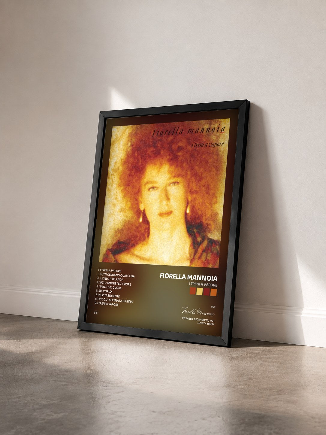 #noir Tableau de l'album I Treni A Vapore de Fiorella Mannoia vu de trois quarts, cadre noir
