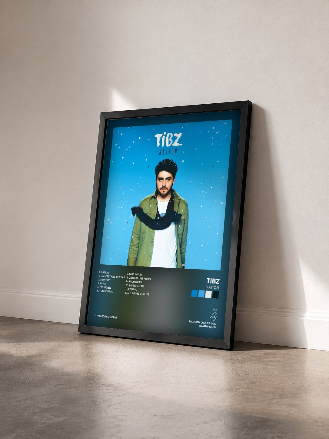#noir Tableau de l'album Nation de Tibz vu de trois quarts, cadre noir