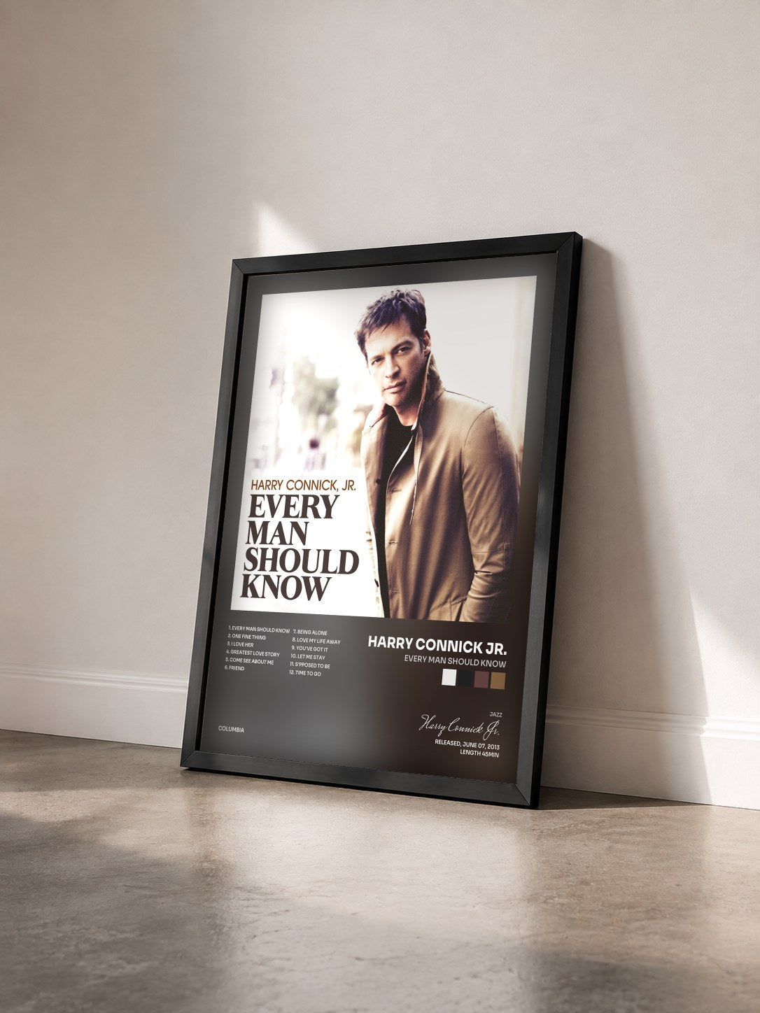 #noir Tableau de l'album Every Man Should Know de Harry Connick Jr. vu de trois quarts, cadre noir
