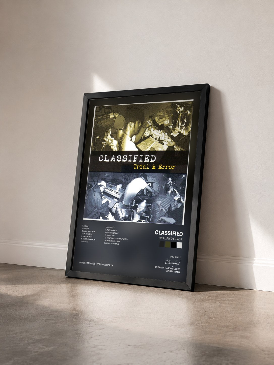 #noir Tableau de l'album Trial and Error de Classified vu de trois quarts, cadre noir