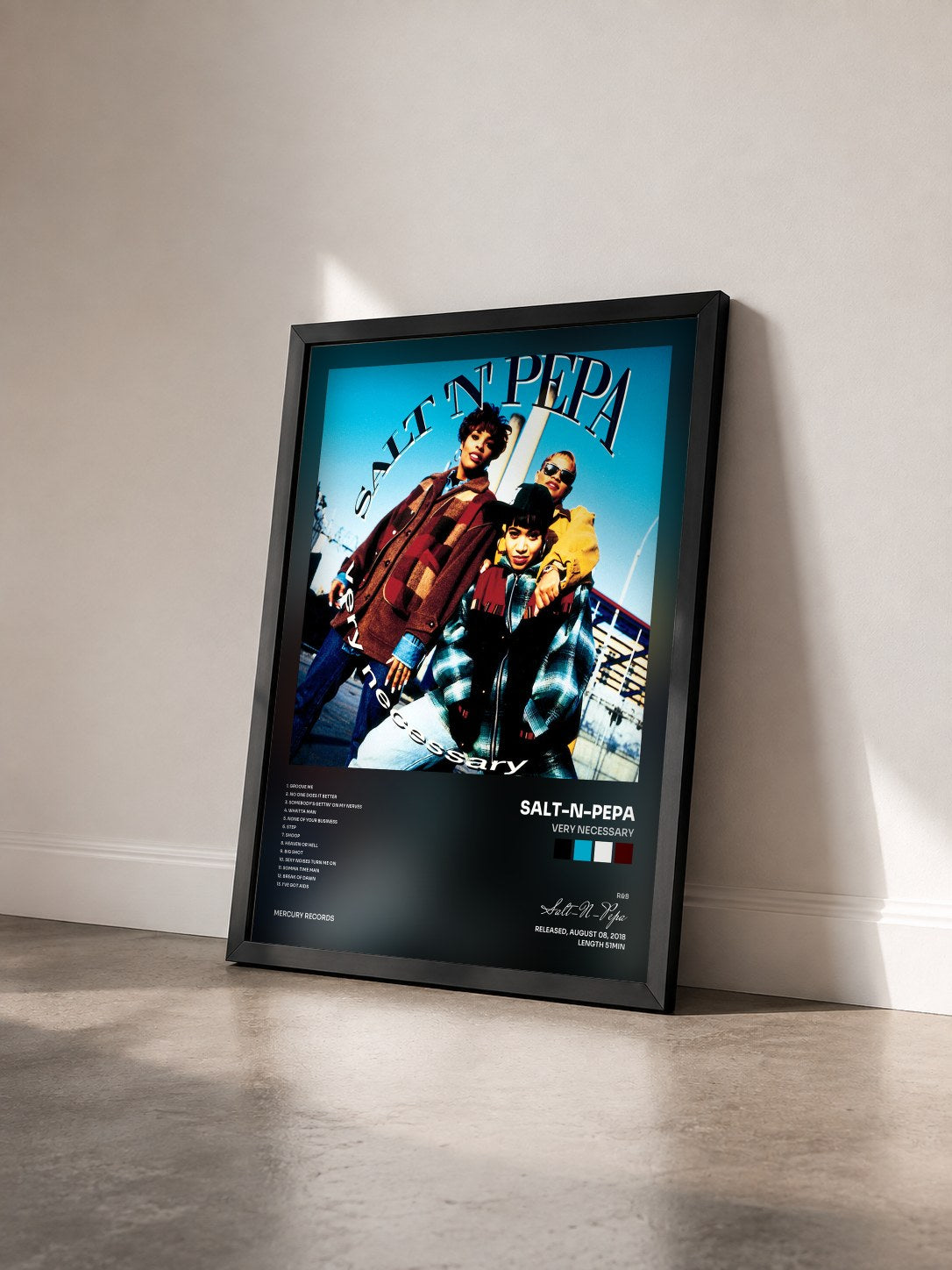 #noir Tableau de l'album Very Necessary de Salt-N-Pepa vu de trois quarts, cadre noir