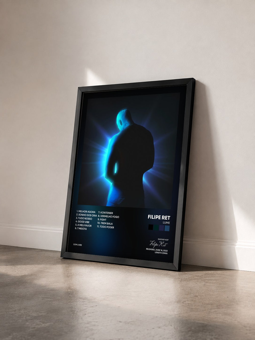 #noir Tableau de l'album LUME de Filipe Ret vu de trois quarts, cadre noir