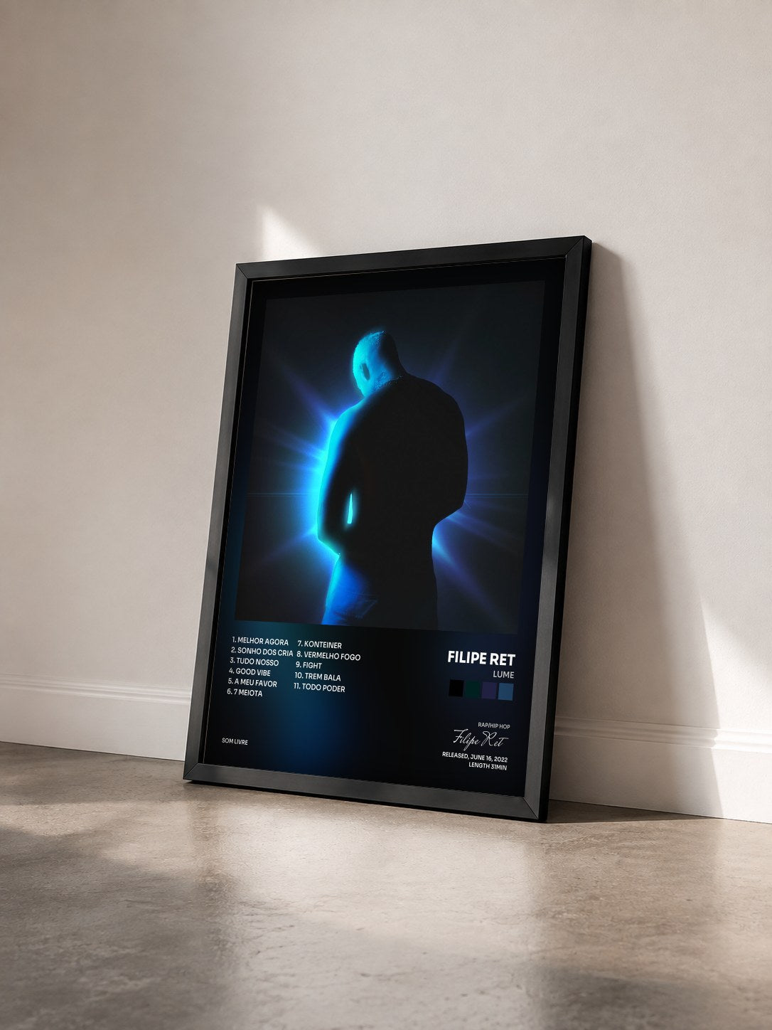 #noir Tableau de l'album LUME de Filipe Ret vu de trois quarts, cadre noir
