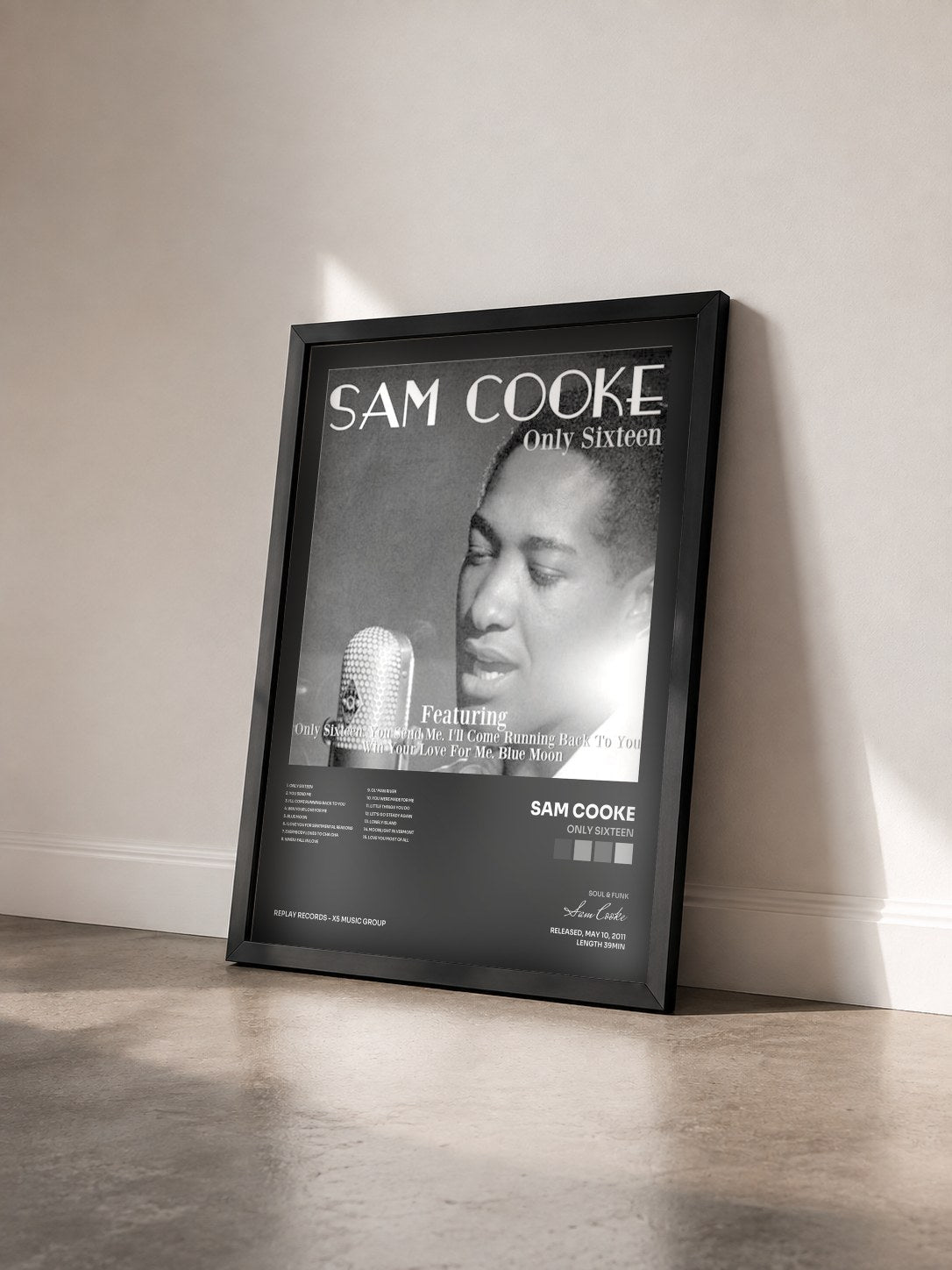 #noir Tableau de l'album Only Sixteen de Sam Cooke vu de trois quarts, cadre noir