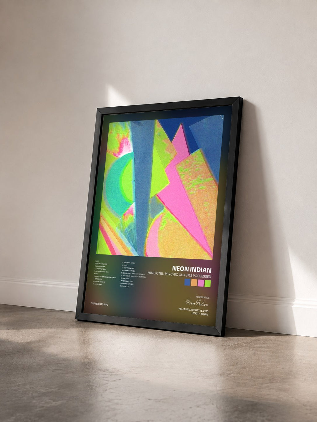 #noir Tableau de l'album Mind Ctrl: Psychic Chasms Possessed de Neon Indian vu de trois quarts, cadre noir
