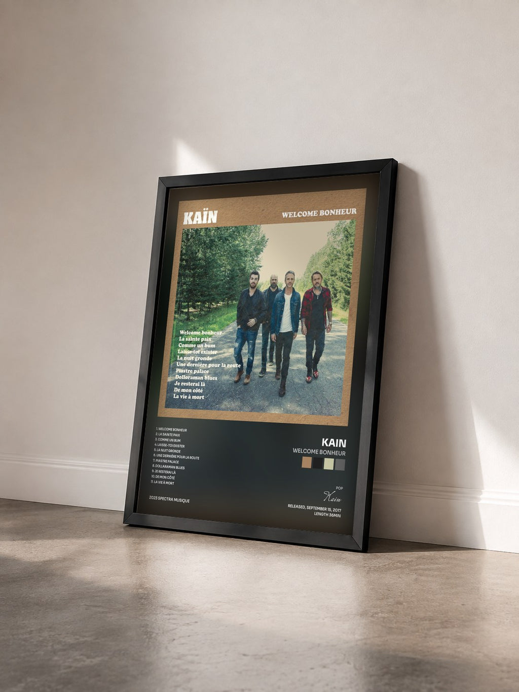 #noir Tableau de l'album Welcome bonheur de Kain vu de trois quarts, cadre noir