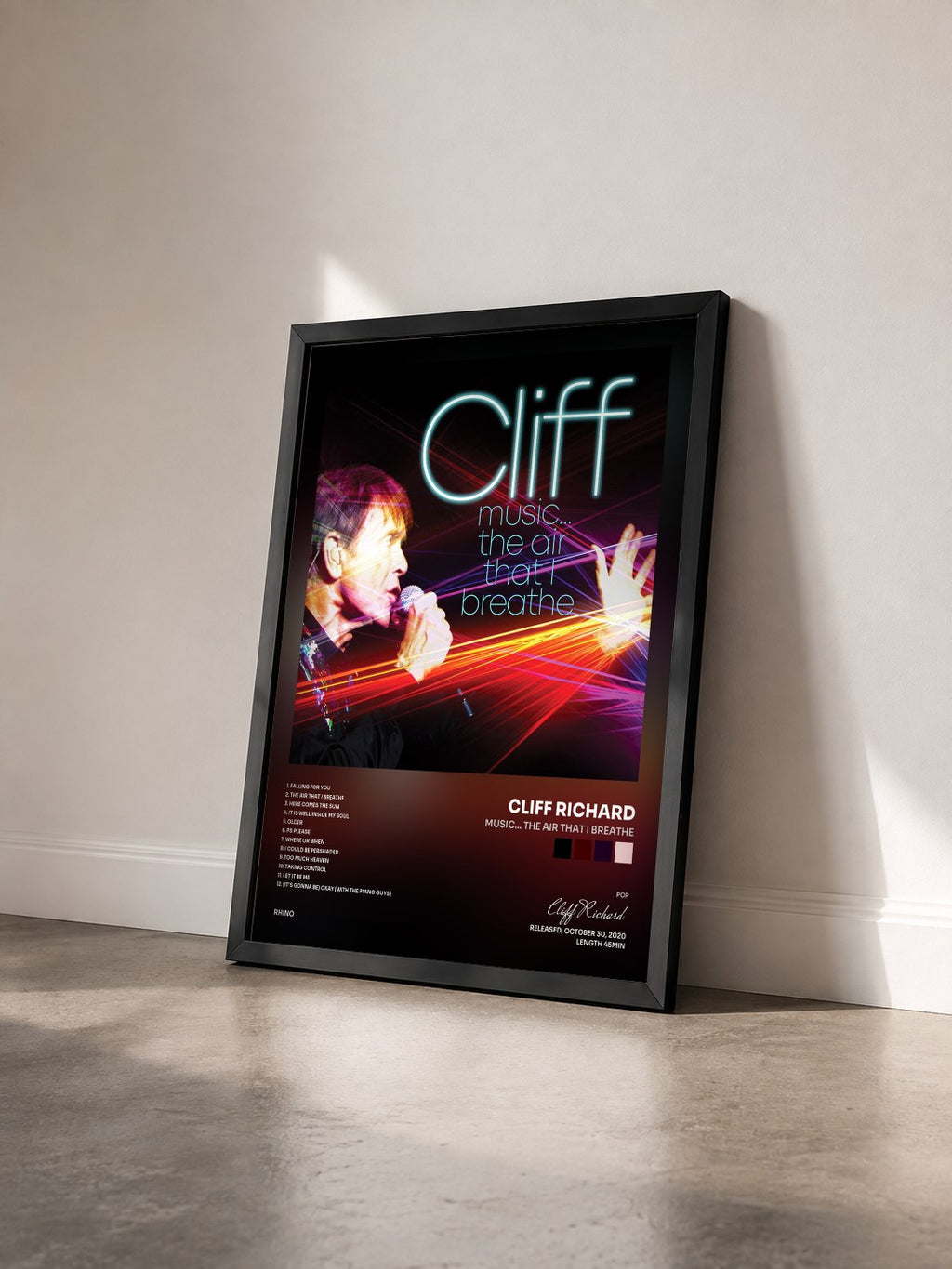 #noir Tableau de l'album Music... The Air That I Breathe de Cliff Richard vu de trois quarts, cadre noir
