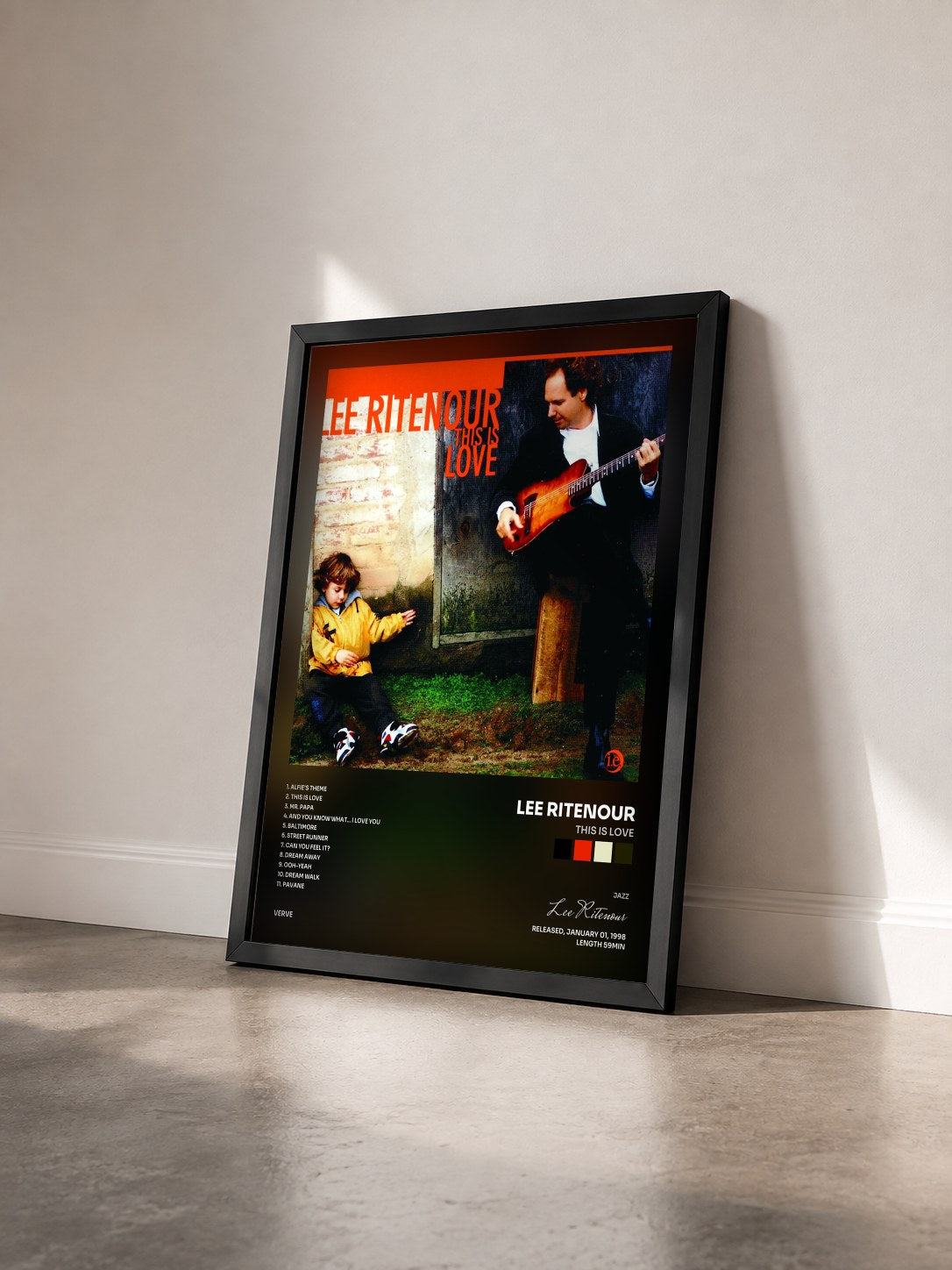 #noir Tableau de l'album This Is Love de Lee Ritenour vu de trois quarts, cadre noir