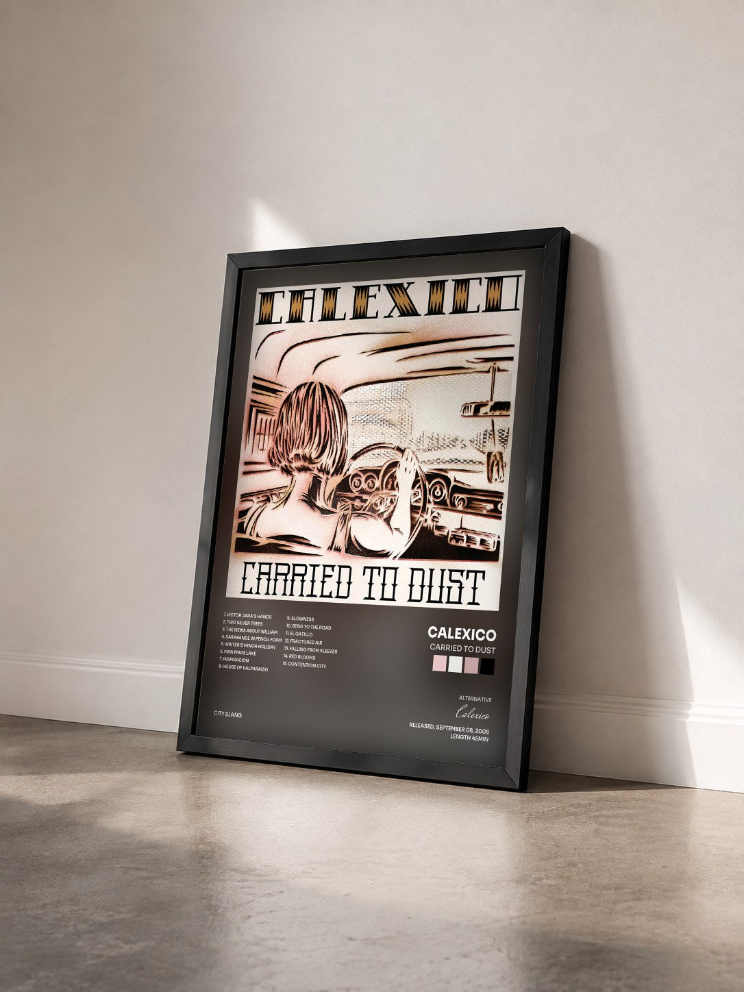 #noir Tableau de l'album Carried to Dust de Calexico vu de trois quarts, cadre noir