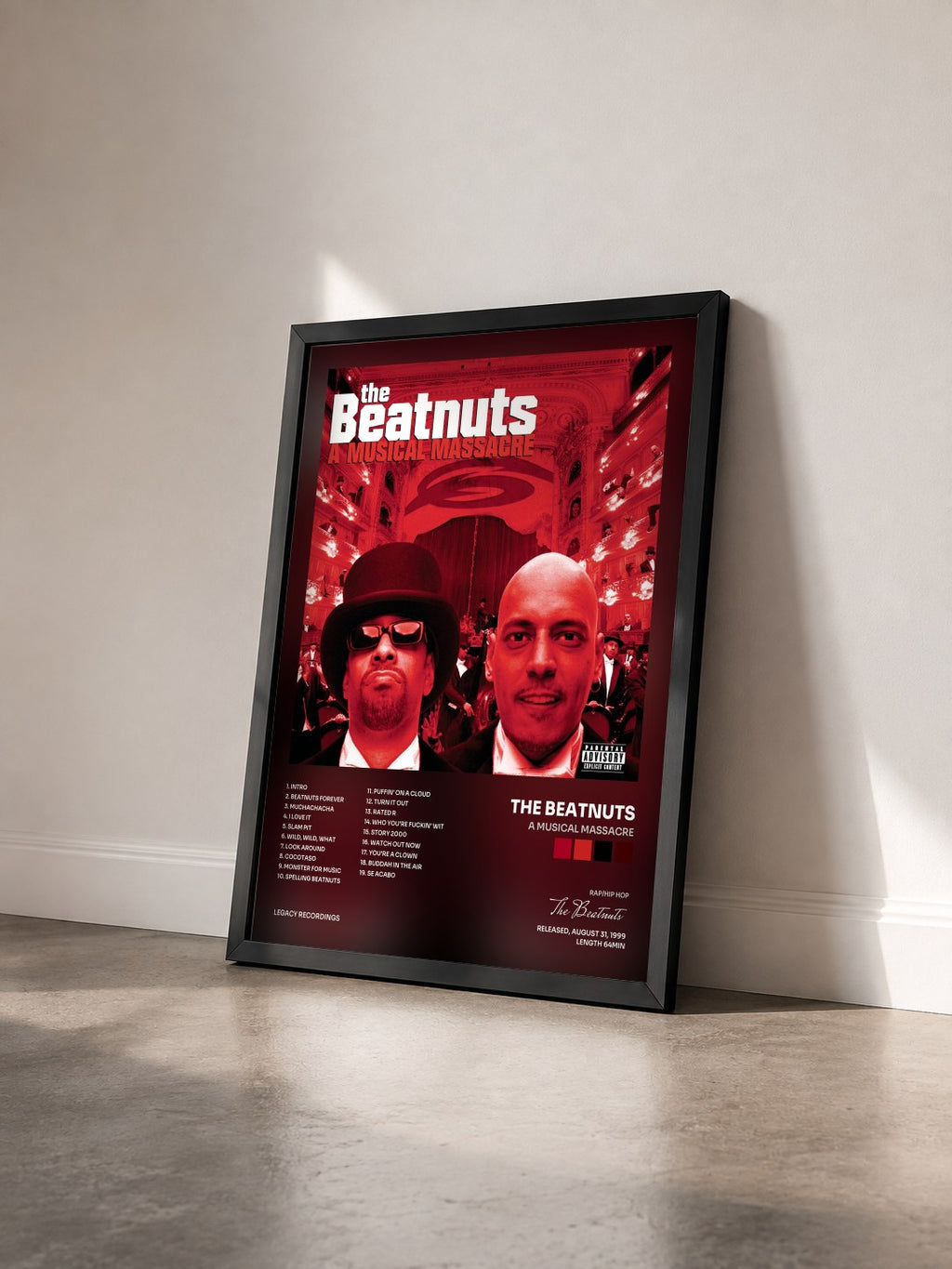 #noir Tableau de l'album A Musical Massacre de The Beatnuts vu de trois quarts, cadre noir