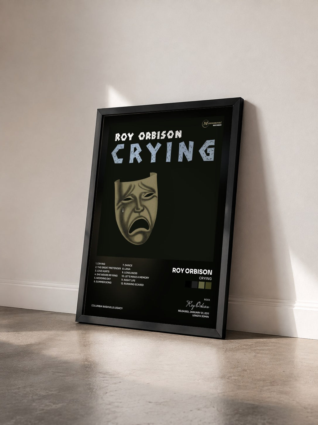 #noir Tableau de l'album Crying de Roy Orbison vu de trois quarts, cadre noir
