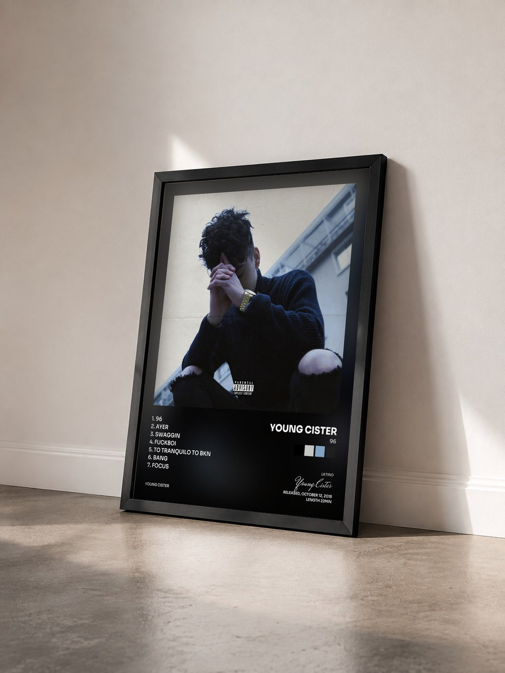 #noir Tableau de l'album 96 de Young Cister vu de trois quarts, cadre noir