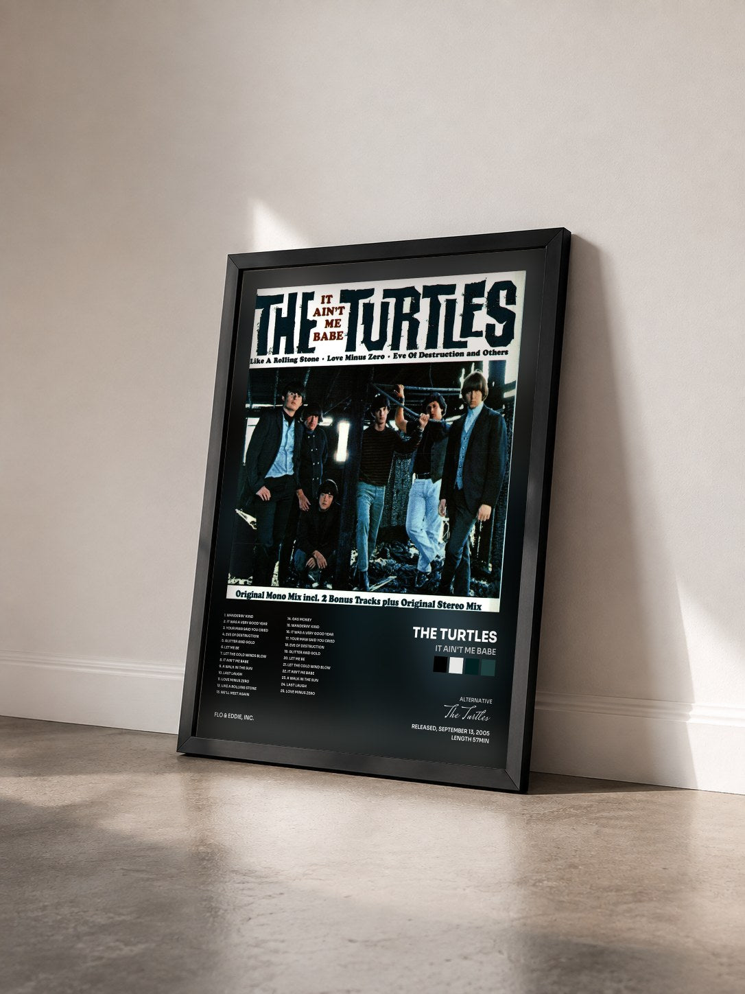 #noir Tableau de l'album It Ain't Me Babe de The Turtles vu de trois quarts, cadre noir