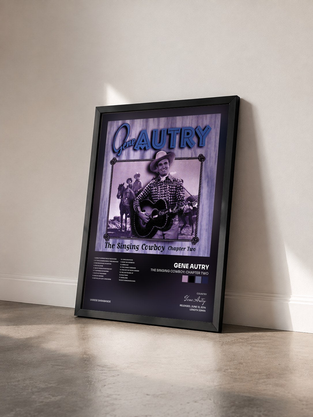 #noir Tableau de l'album The Singing Cowboy: Chapter Two de Gene Autry vu de trois quarts, cadre noir
