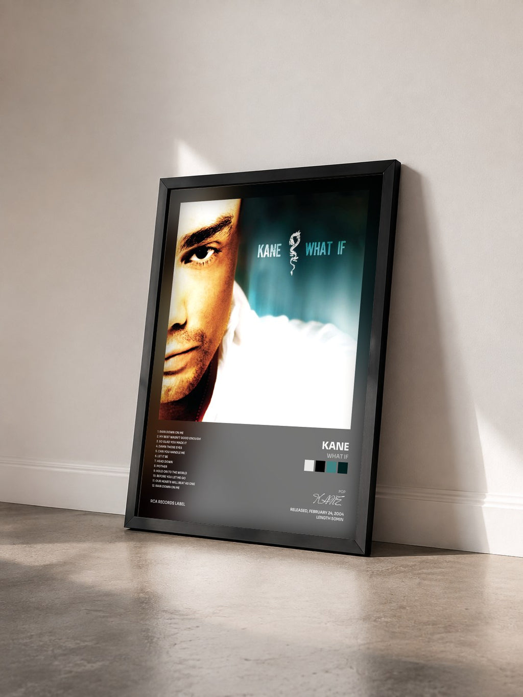 #noir Tableau de l'album What If de KANE vu de trois quarts, cadre noir