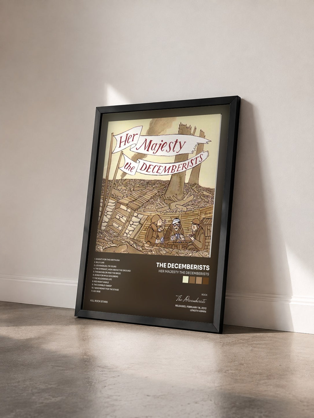 #noir Tableau de l'album Her Majesty The Decemberists de The Decemberists vu de trois quarts, cadre noir
