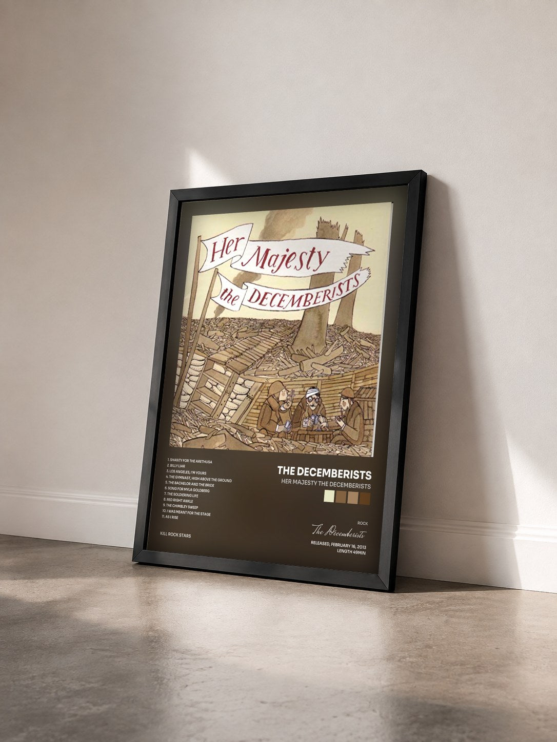 #noir Tableau de l'album Her Majesty The Decemberists de The Decemberists vu de trois quarts, cadre noir
