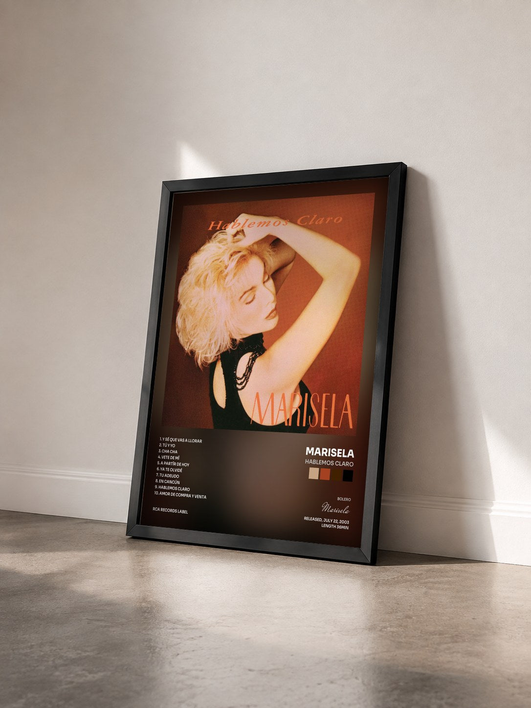 #noir Tableau de l'album Hablemos Claro de Marisela vu de trois quarts, cadre noir