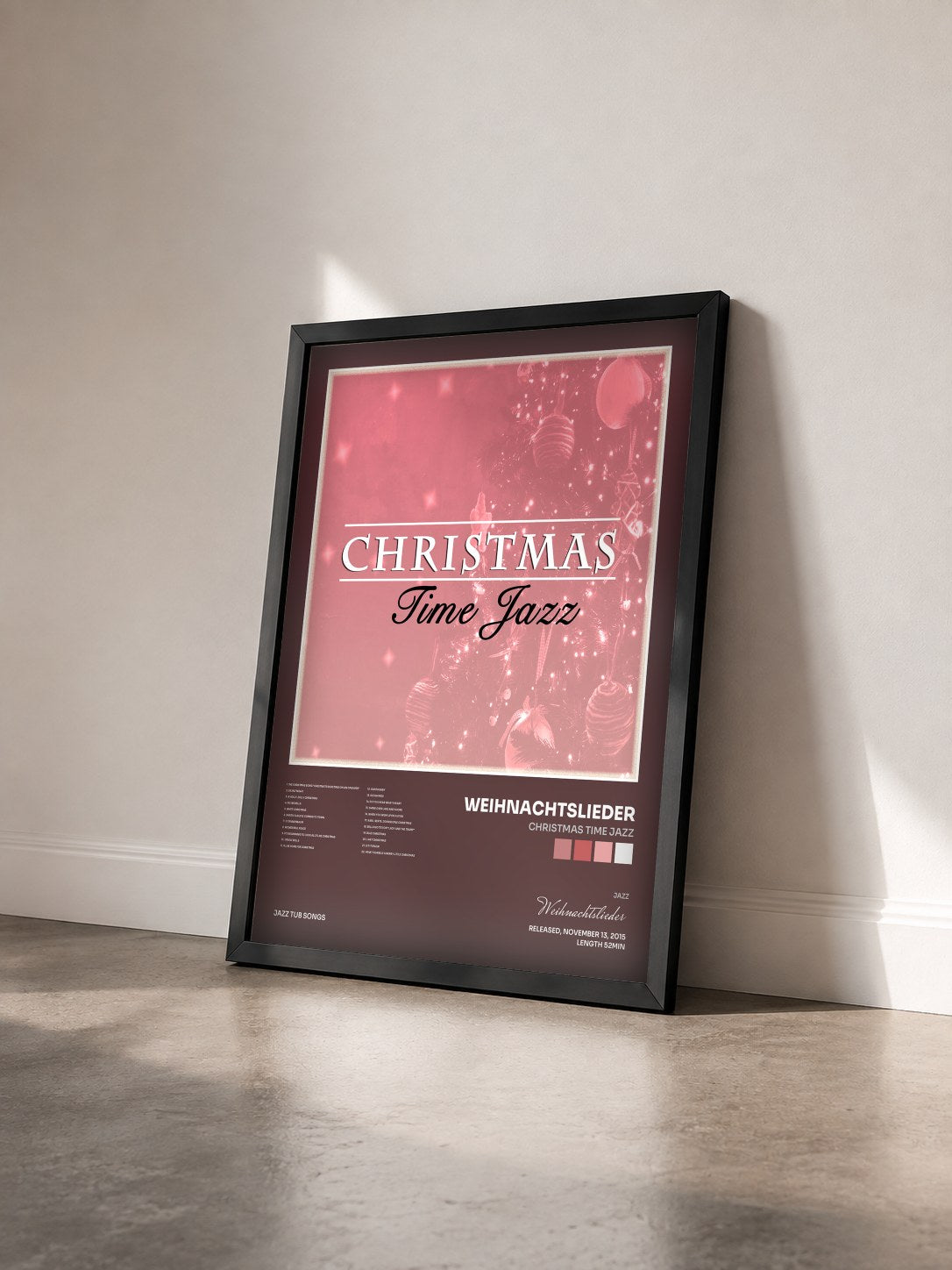 #noir Tableau de l'album Christmas Time Jazz de Weihnachtslieder vu de trois quarts, cadre noir