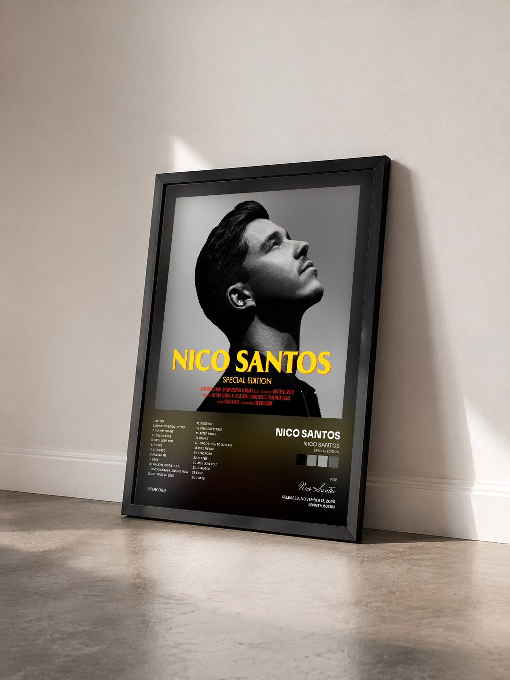 #noir Tableau de l'album Nico Santos (Special Edition) de Nico Santos vu de trois quarts, cadre noir