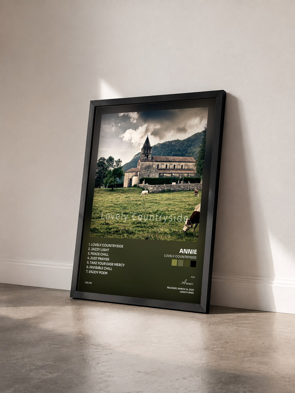 #noir Tableau de l'album Lovely Countryside de Annie vu de trois quarts, cadre noir