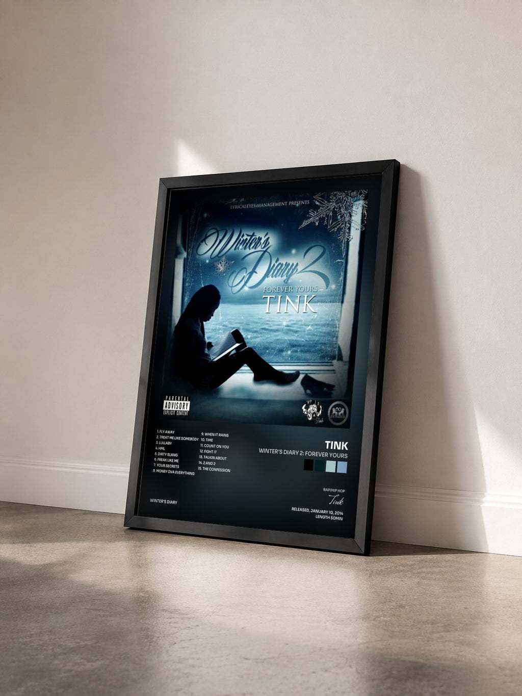 #noir Tableau de l'album Winter's Diary 2: Forever Yours de Tink vu de trois quarts, cadre noir