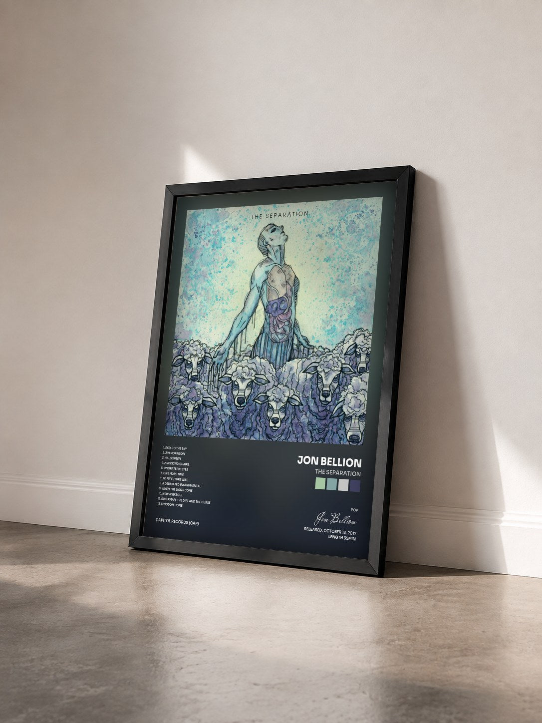 #noir Tableau de l'album The Separation de Jon Bellion vu de trois quarts, cadre noir
