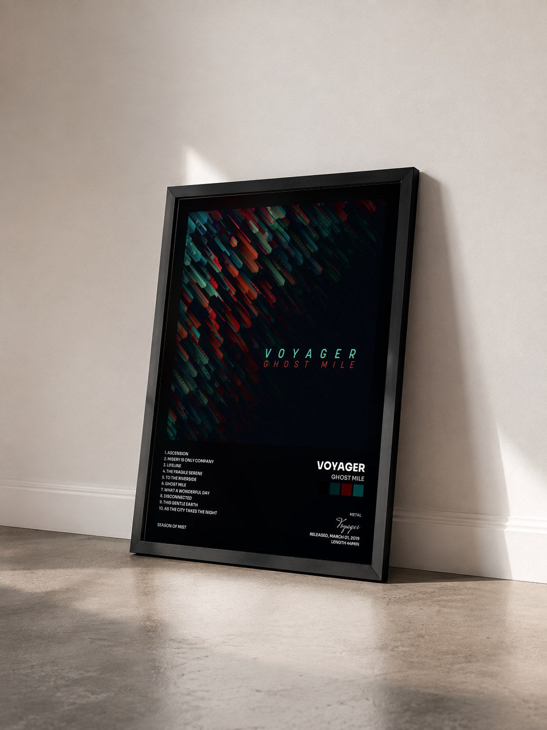 #noir Tableau de l'album Ghost Mile de Voyager vu de trois quarts, cadre noir