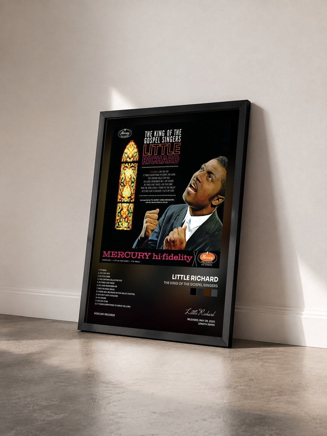 #noir Tableau de l'album The King Of The Gospel Singers de Little Richard vu de trois quarts, cadre noir