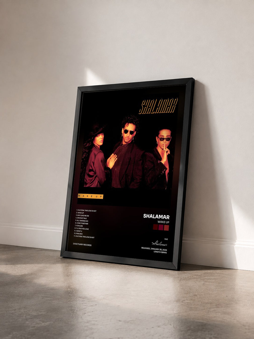 #noir Tableau de l'album Wake Up de Shalamar vu de trois quarts, cadre noir