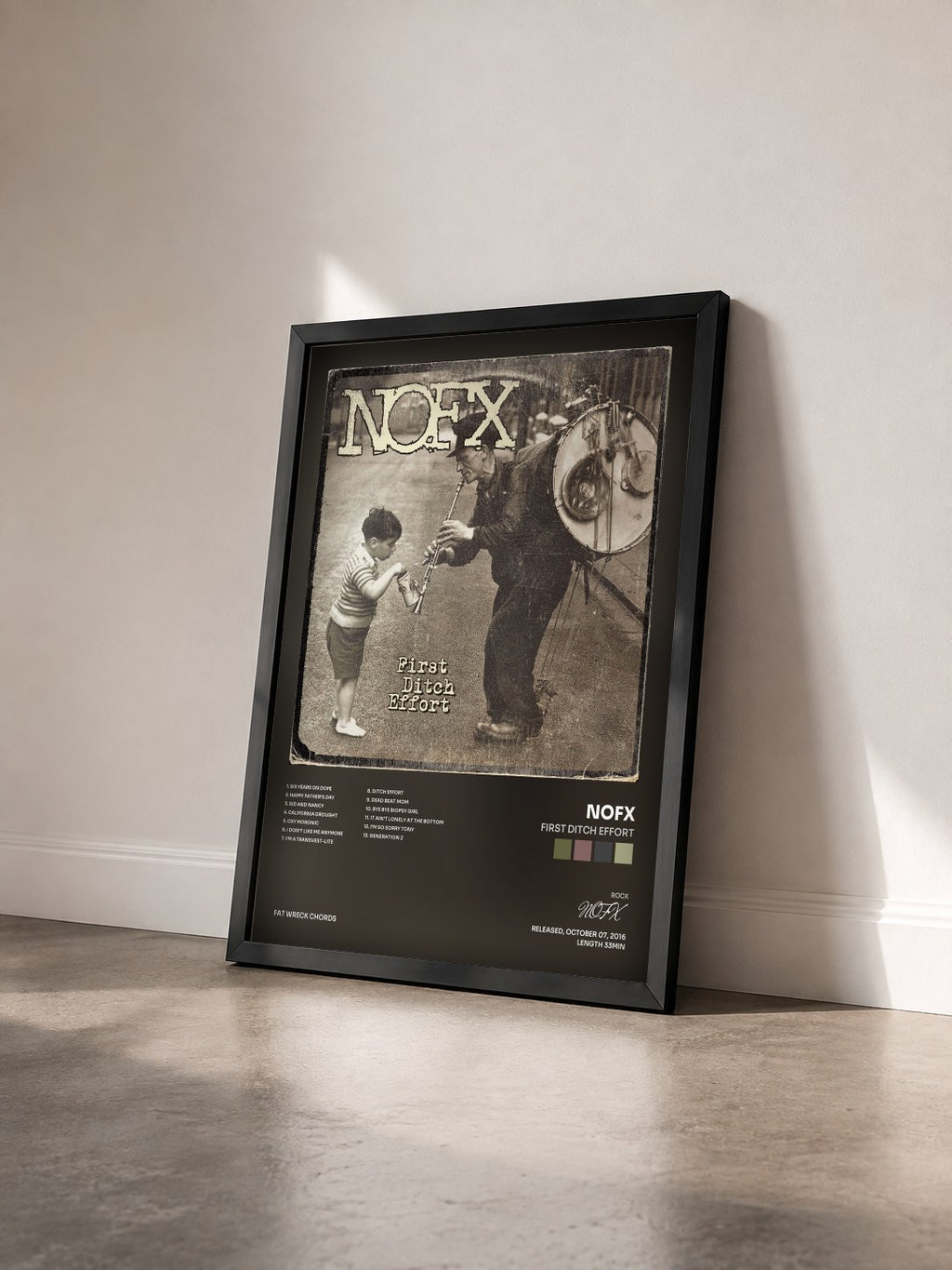 #noir Tableau de l'album First Ditch Effort de NOFX vu de trois quarts, cadre noir