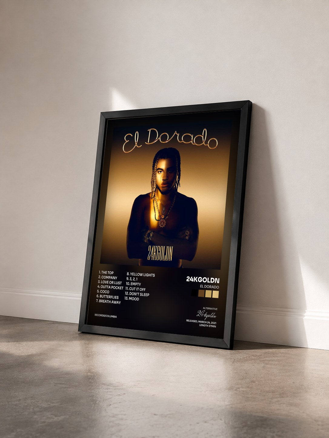 #noir Tableau de l'album El Dorado de 24kgoldn vu de trois quarts, cadre noir
