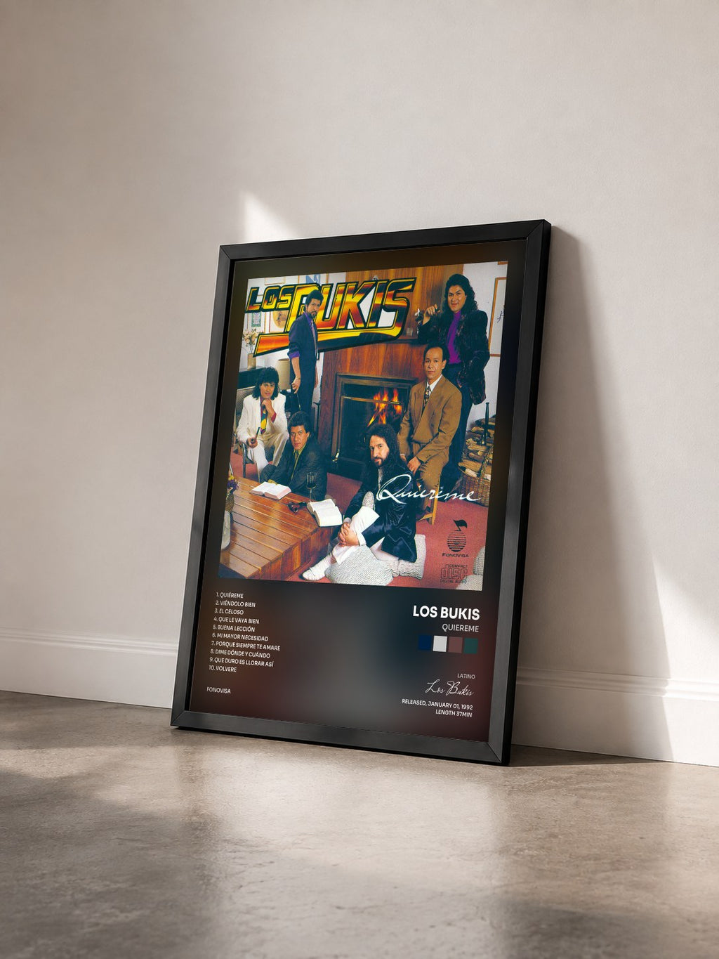 #noir Tableau de l'album Quiereme de Los Bukis vu de trois quarts, cadre noir