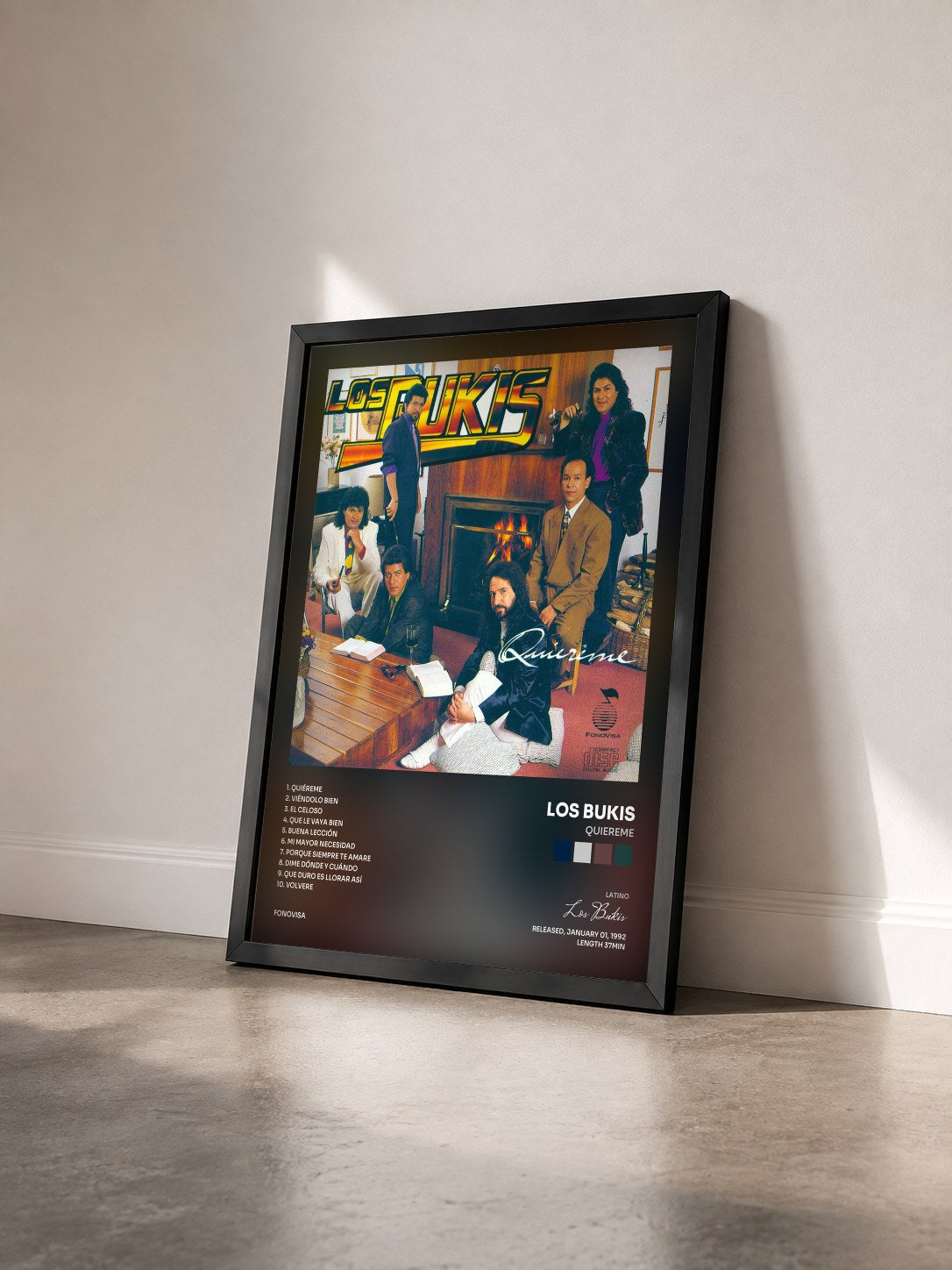 #noir Tableau de l'album Quiereme de Los Bukis vu de trois quarts, cadre noir