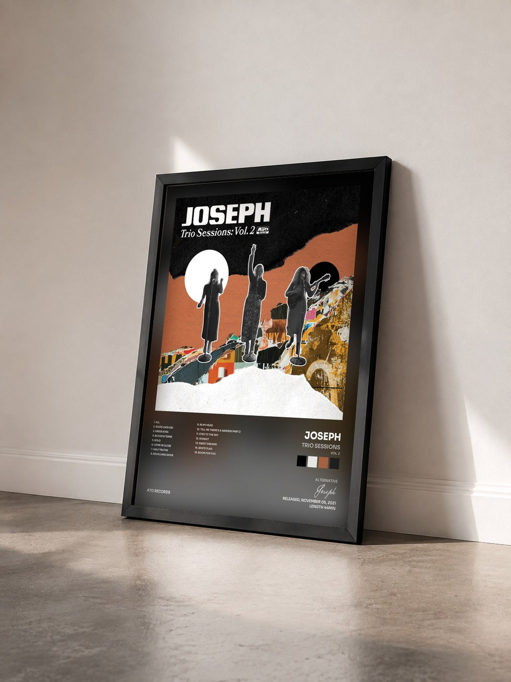 #noir Tableau de l'album Trio Sessions (Vol. 2) de Joseph vu de trois quarts, cadre noir