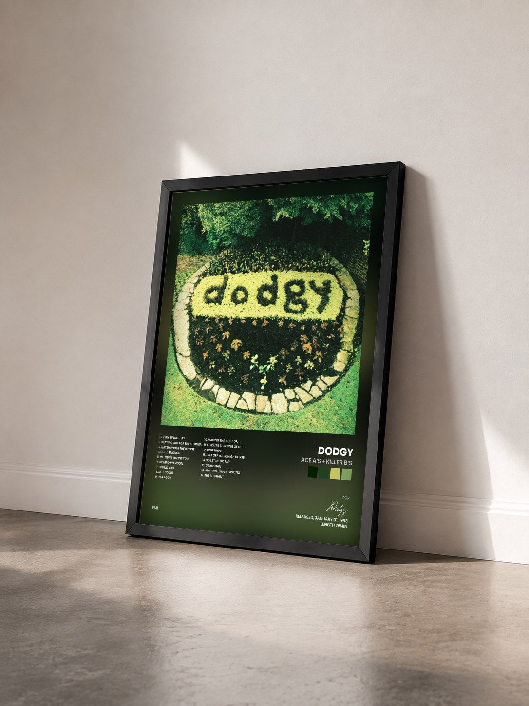 #noir Tableau de l'album Ace A's + Killer B's de Dodgy vu de trois quarts, cadre noir