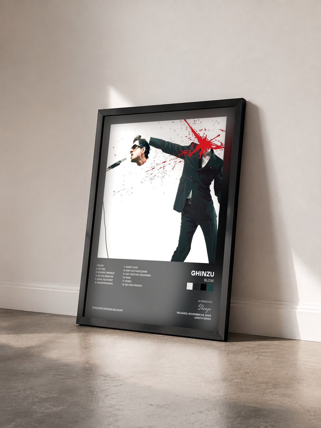 #noir Tableau de l'album Blow de Ghinzu vu de trois quarts, cadre noir