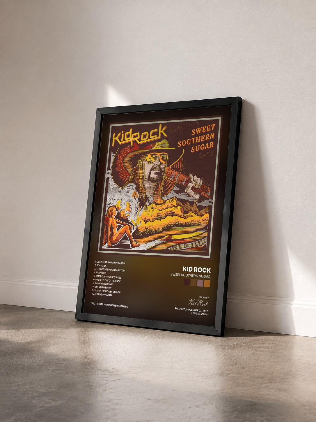 #noir Tableau de l'album Sweet Southern Sugar de Kid Rock vu de trois quarts, cadre noir