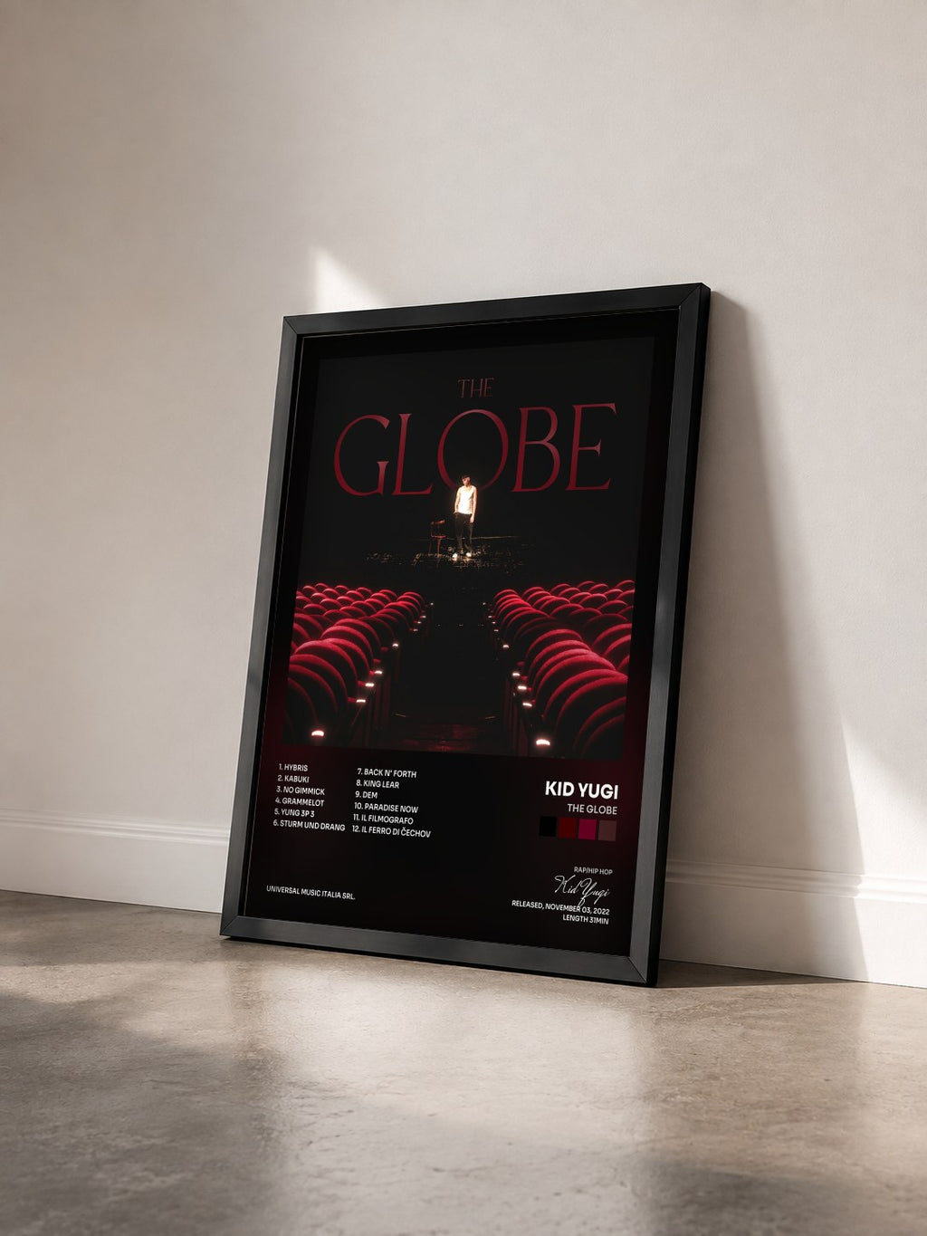 #noir Tableau de l'album The Globe de Kid Yugi vu de trois quarts, cadre noir