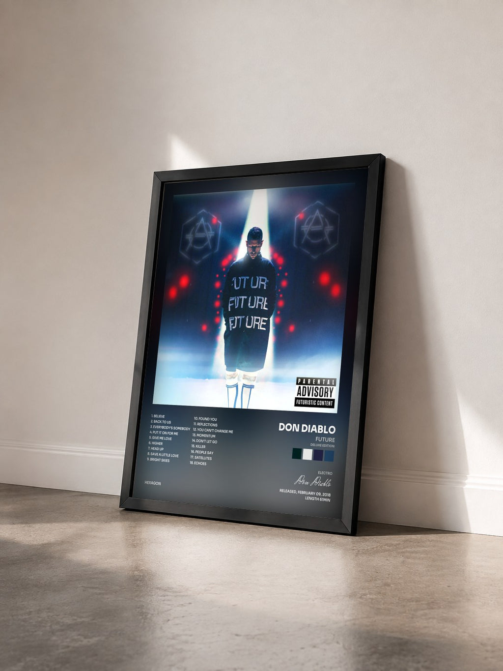 #noir Tableau de l'album FUTURE (Deluxe Edition) de Don Diablo vu de trois quarts, cadre noir