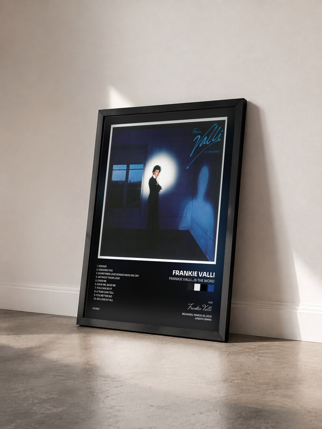 #noir Tableau de l'album Frankie Valli...Is The Word de Frankie Valli vu de trois quarts, cadre noir