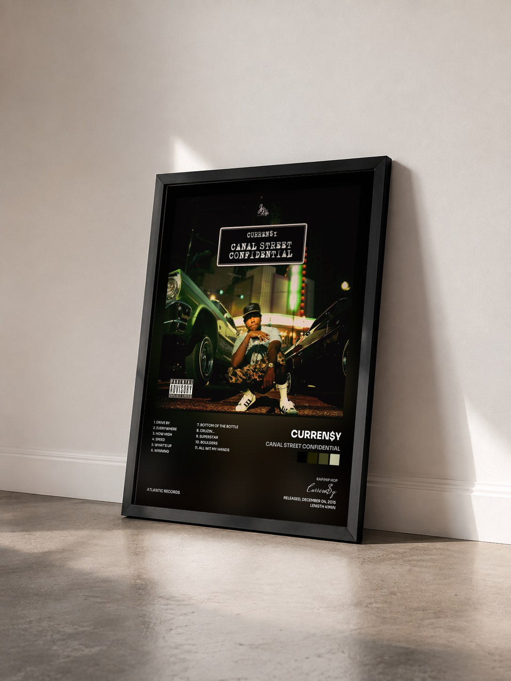 #noir Tableau de l'album Canal Street Confidential de Curren$y vu de trois quarts, cadre noir