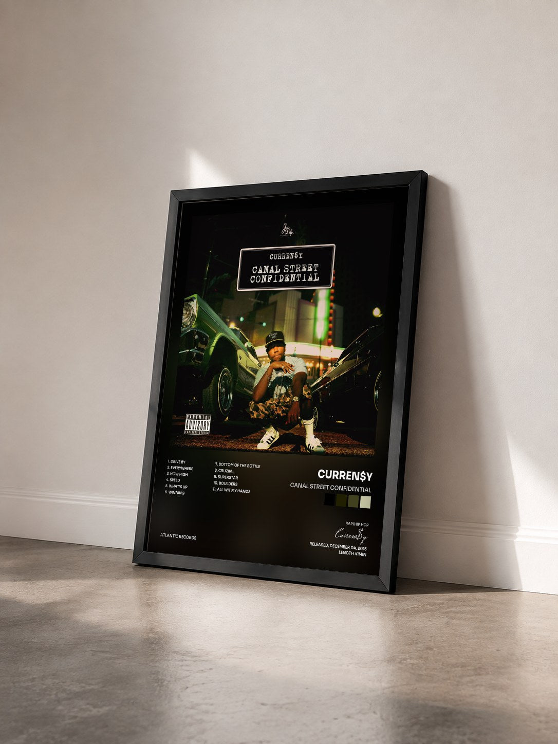 #noir Tableau de l'album Canal Street Confidential de Curren$y vu de trois quarts, cadre noir