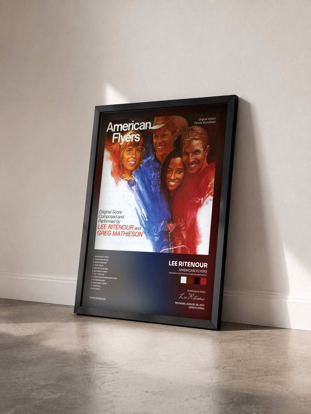 #noir Tableau de l'album American Flyers (Original Motion Picture Soundtrack) de Lee Ritenour vu de trois quarts, cadre noir