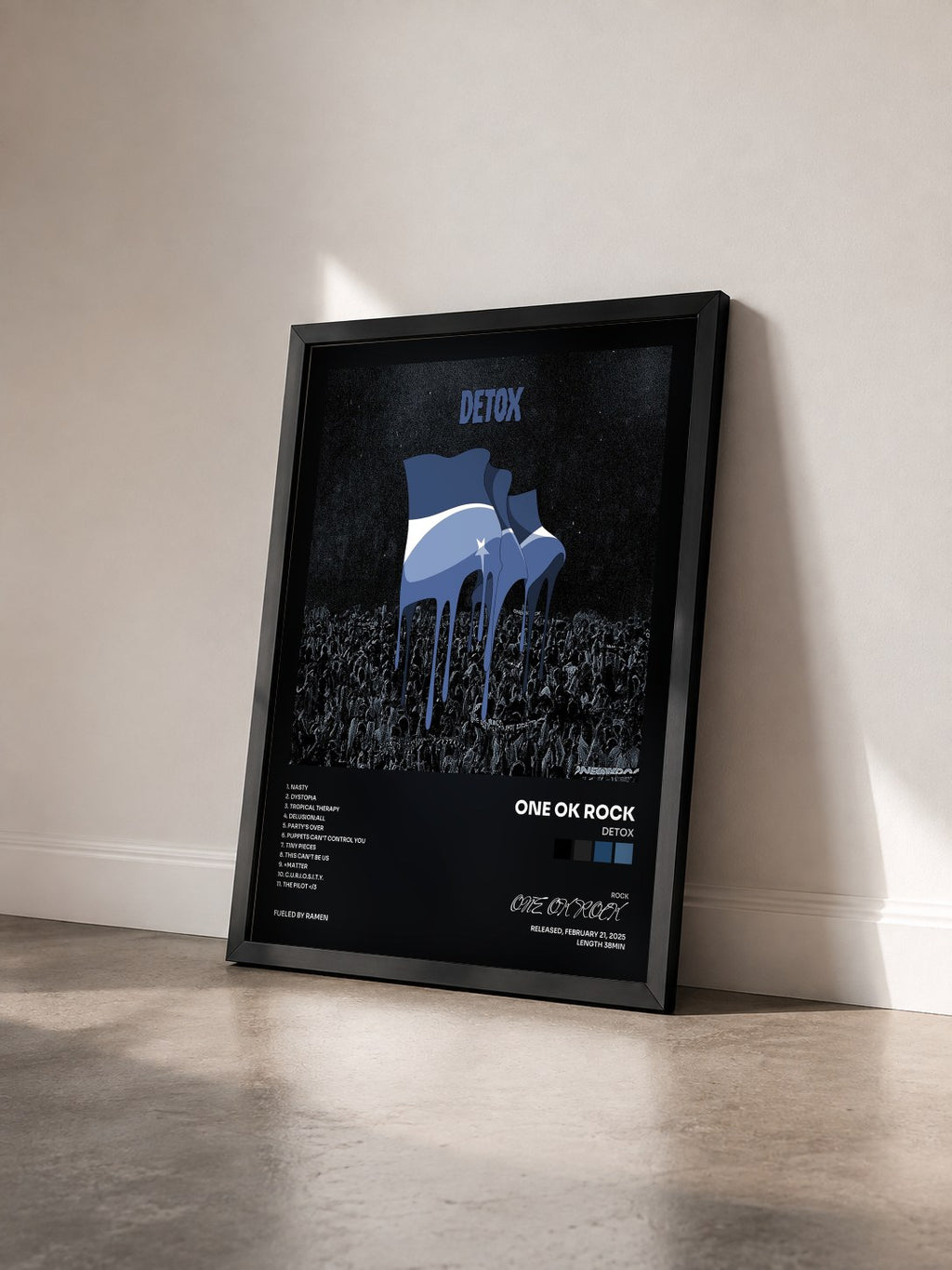 #noir Tableau de l'album DETOX de ONE OK ROCK vu de trois quarts, cadre noir