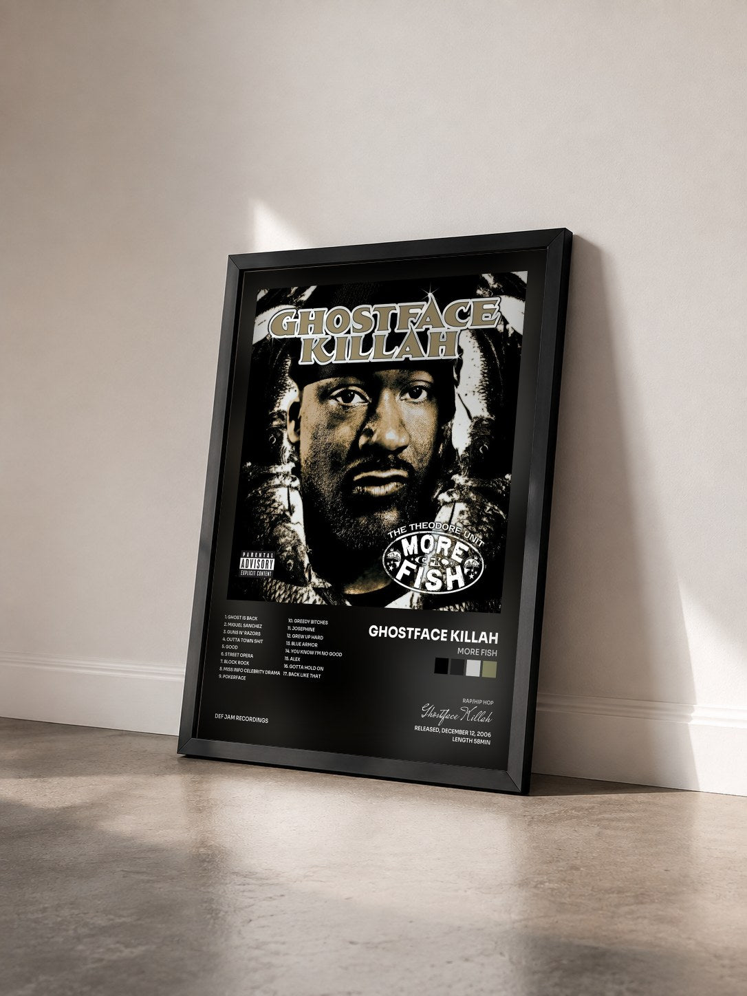 #noir Tableau de l'album More Fish de Ghostface Killah vu de trois quarts, cadre noir