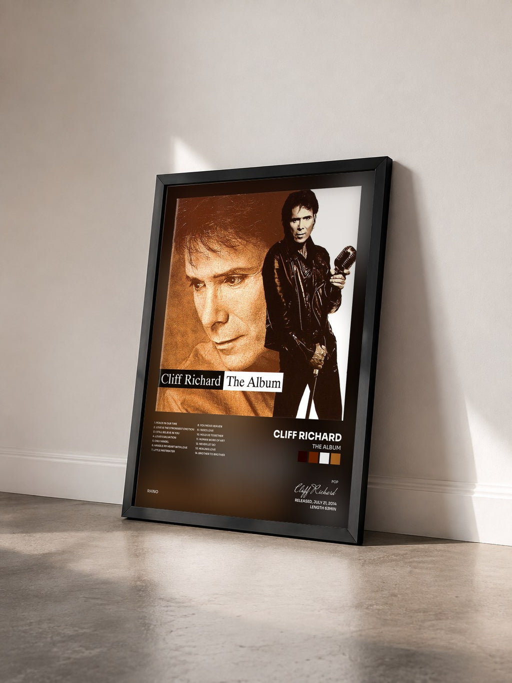 #noir Tableau de l'album The Album de Cliff Richard vu de trois quarts, cadre noir