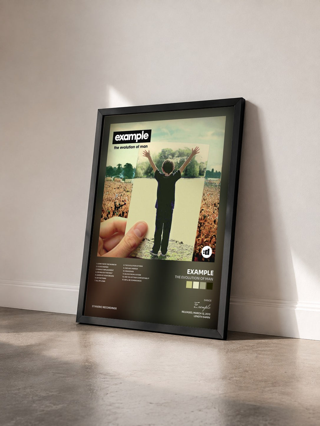 #noir Tableau de l'album The Evolution of Man de Example vu de trois quarts, cadre noir