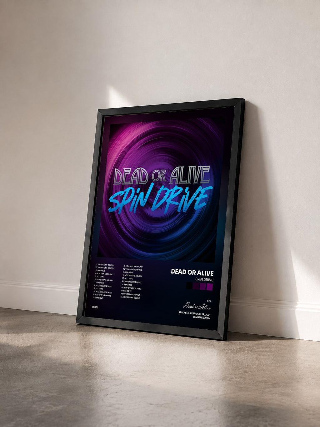 #noir Tableau de l'album Spin Drive de Dead or Alive vu de trois quarts, cadre noir