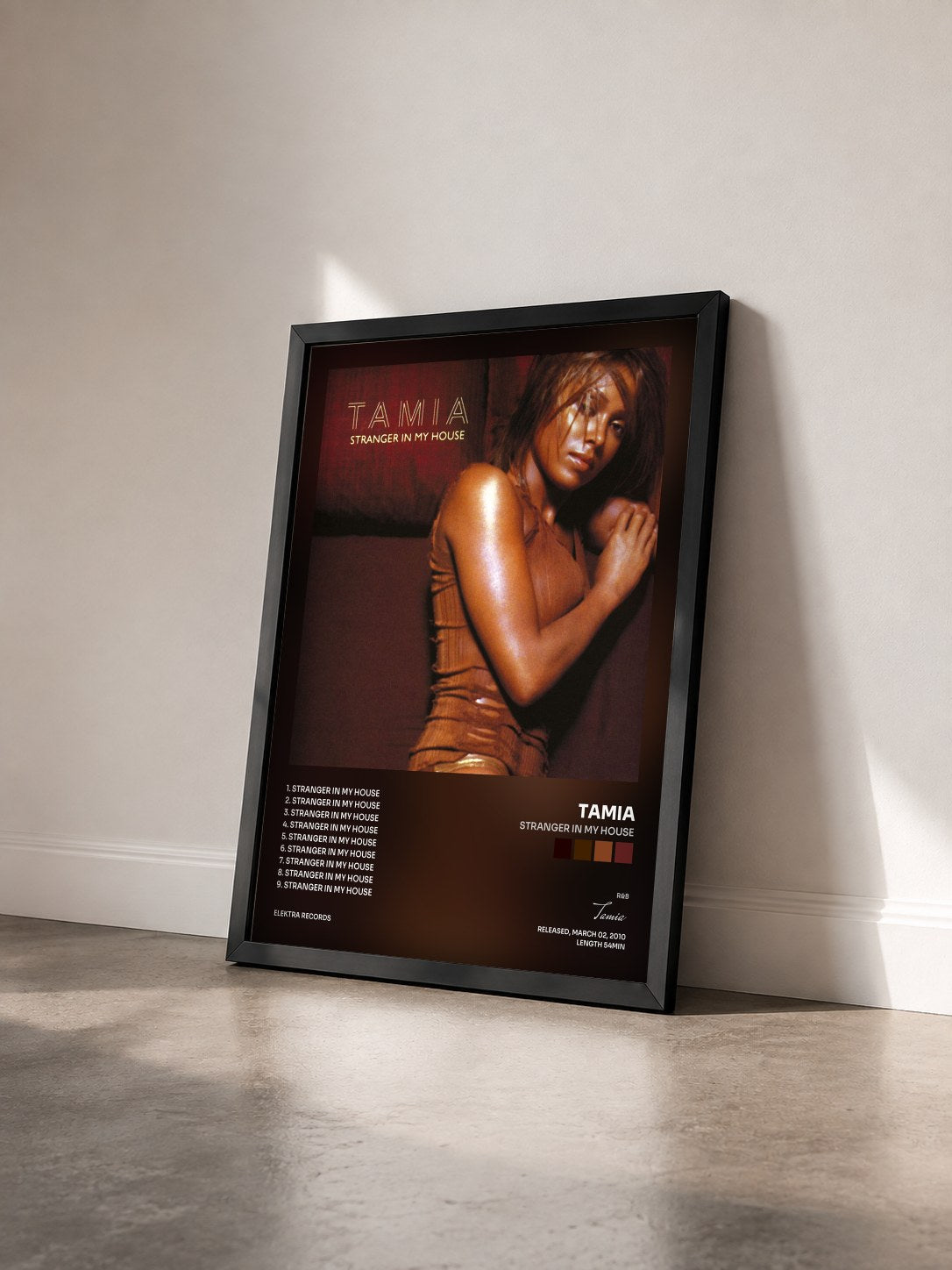 #noir Tableau de l'album Stranger in My House de Tamia vu de trois quarts, cadre noir
